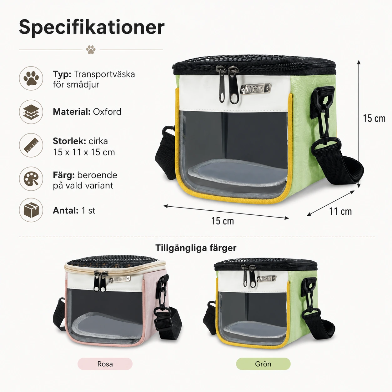 Transportväska för smådjur med nätlock och fönster