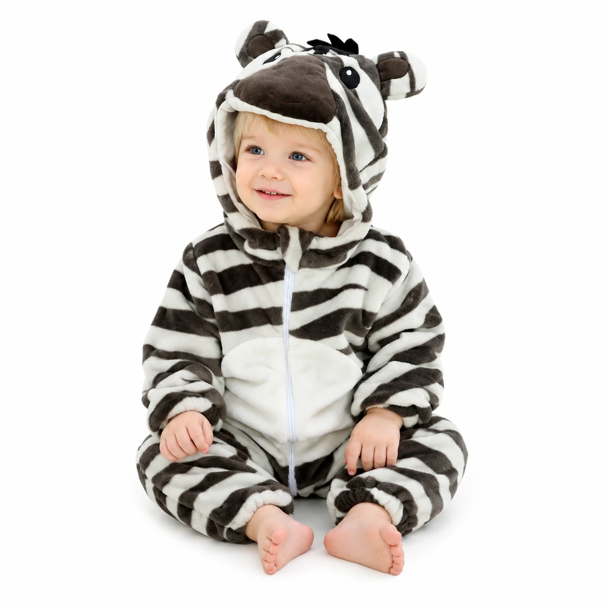 Zebradress Barn – Mjuk Flanelloverall med Huva