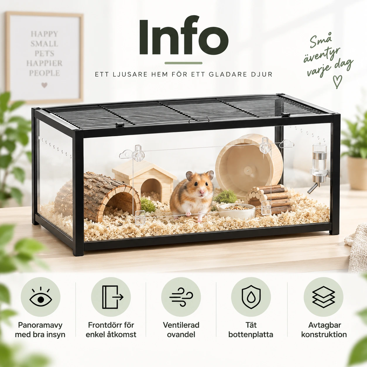 Hamsterbur med panoramavy och frontdörr