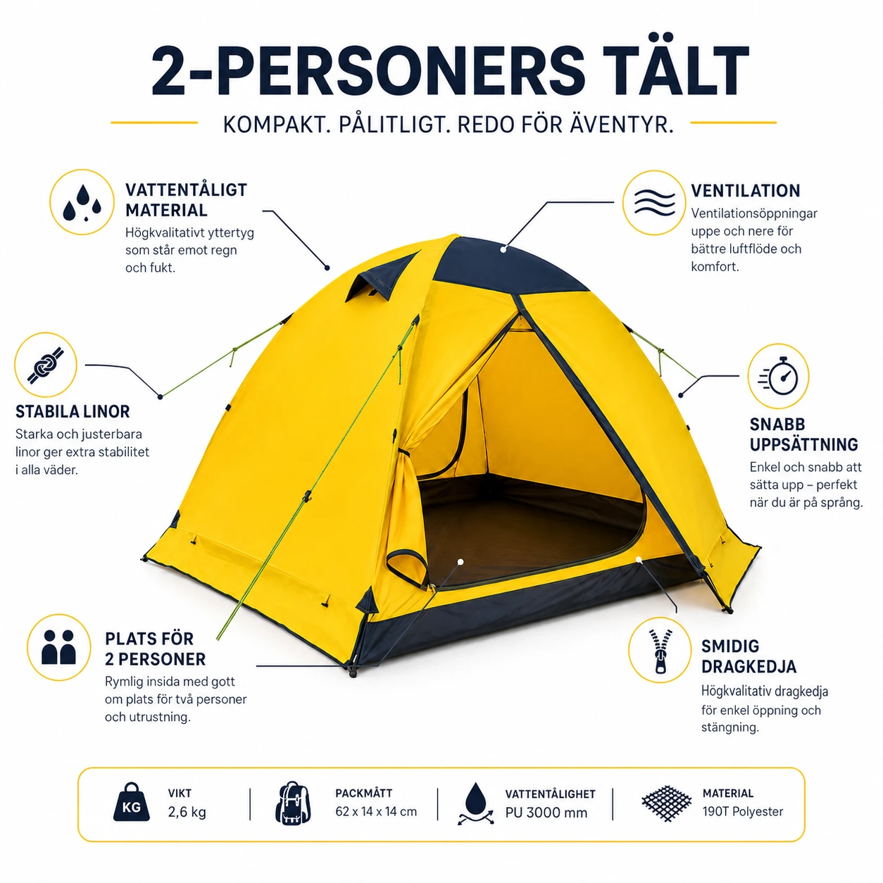 Campingtält 2 personer – Vattentätt Utomhustält