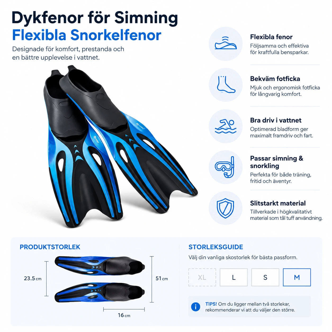 Dykfenor för Simning – Flexibla Snorkelfenor