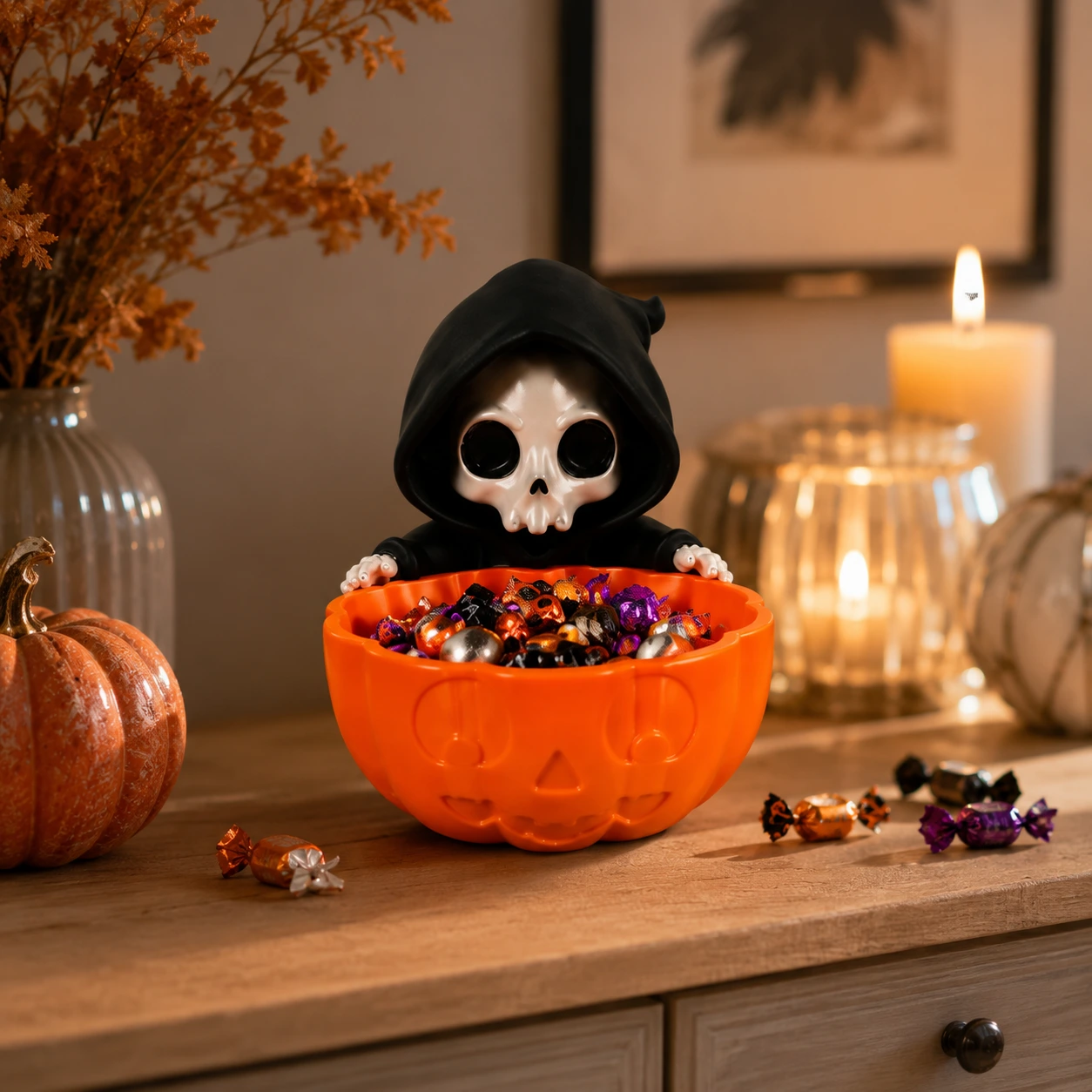 Godisskål med dödskalle för halloween