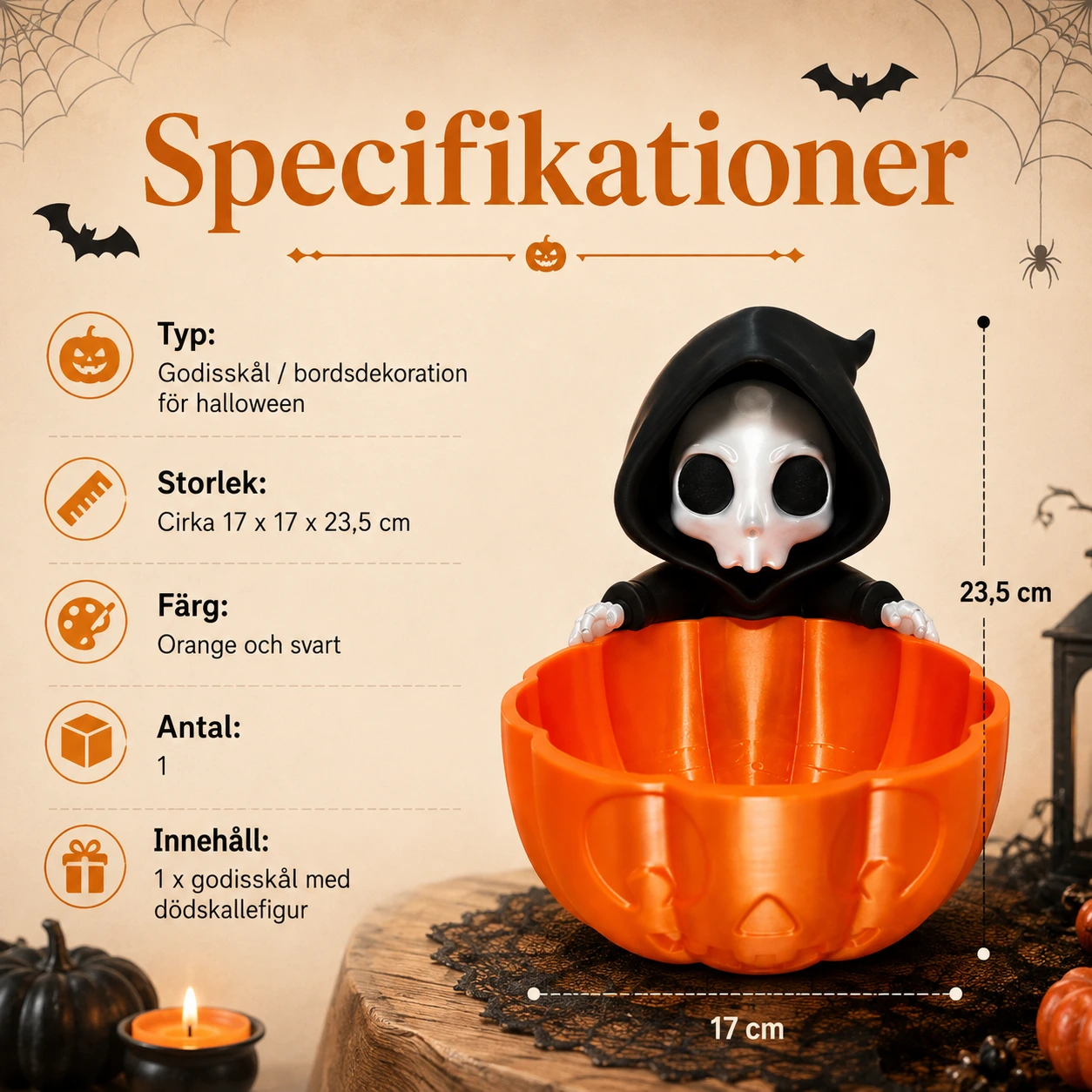Godisskål med dödskalle för halloween