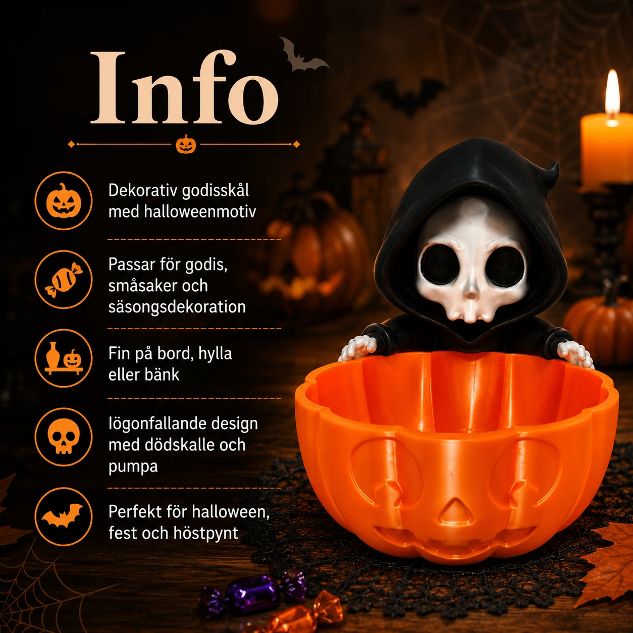 Godisskål med dödskalle för halloween