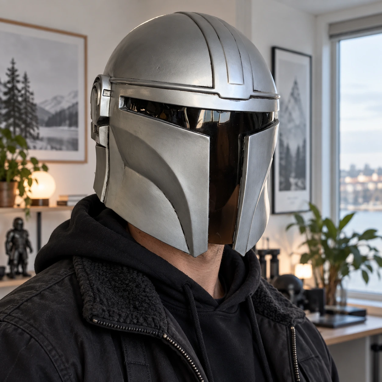 Silver metallic Prisjägare Hjälm med T-Visir