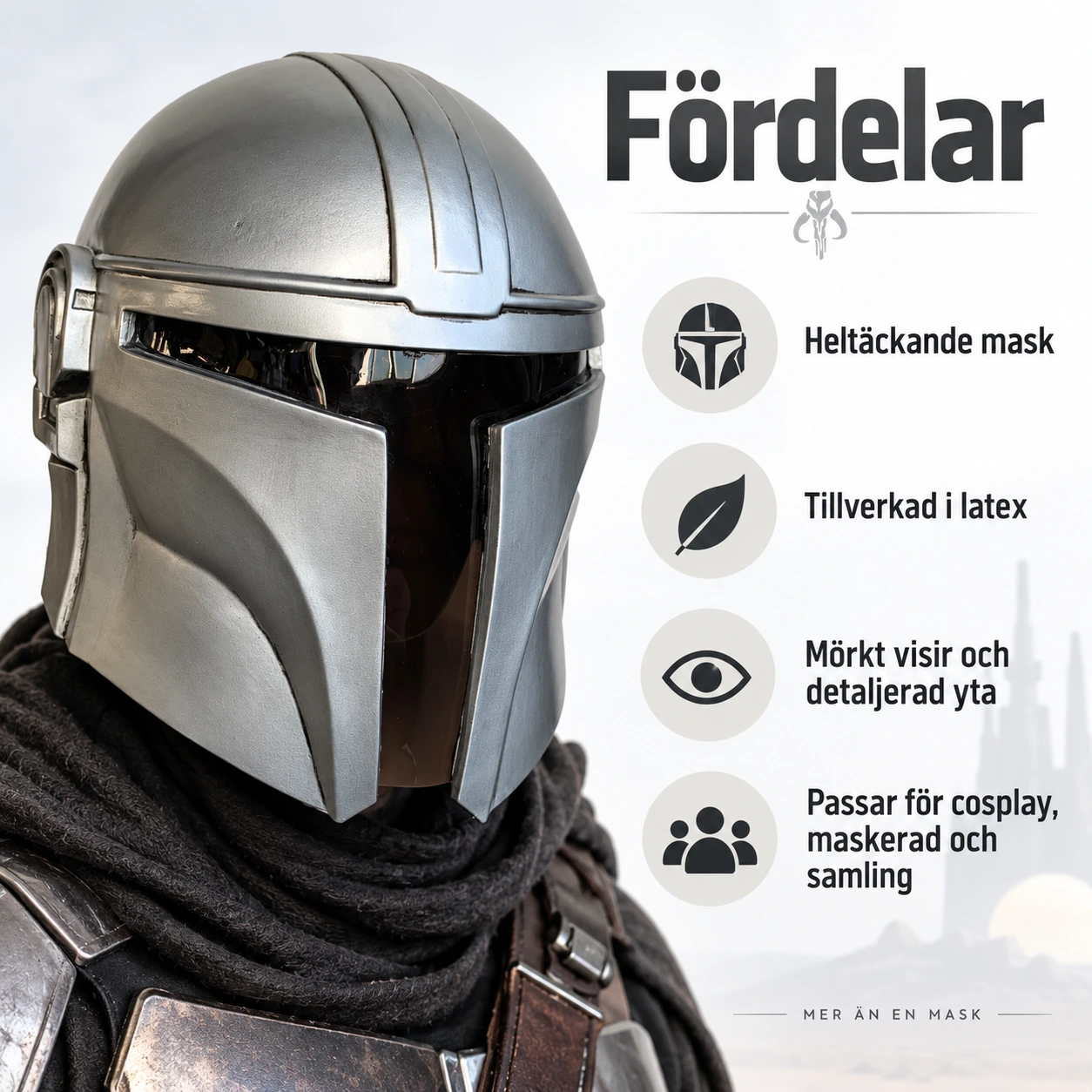 Silver metallic Prisjägare Hjälm med T-Visir