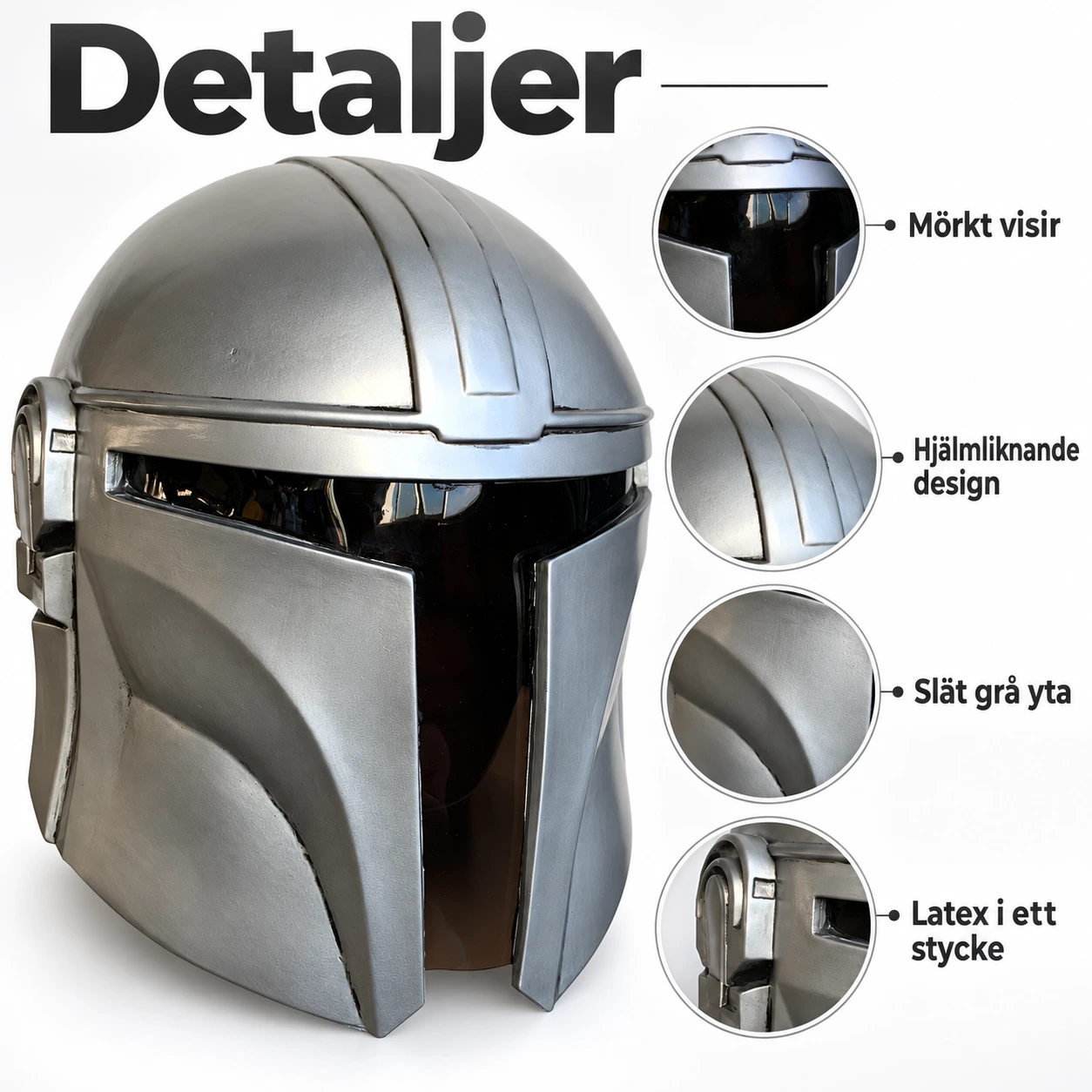 Silver metallic Prisjägare Hjälm med T-Visir