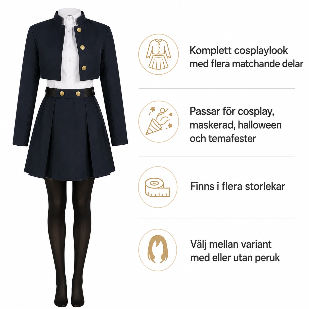 Cosplay-dräkt som skolflicka med svart kjol