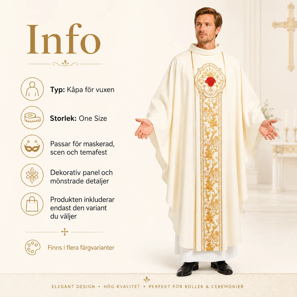 Prästkåpa för vuxen i liturgisk stil
