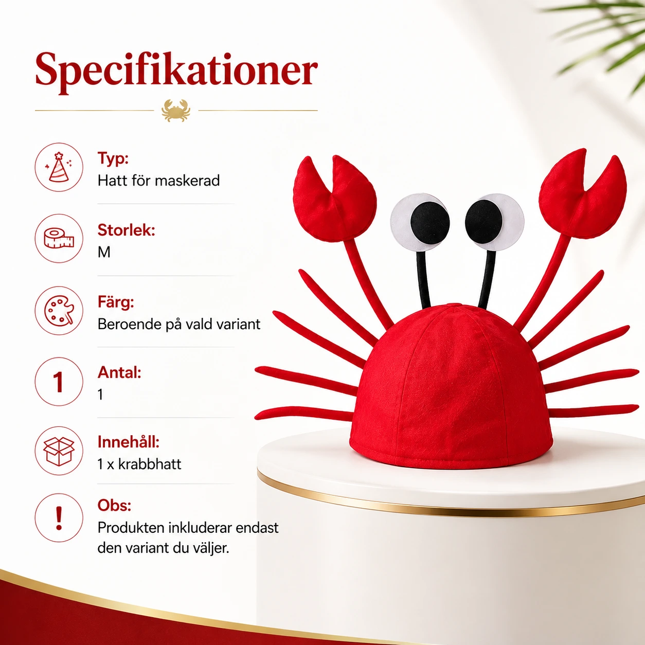 Krabbhatt för maskerad och fest