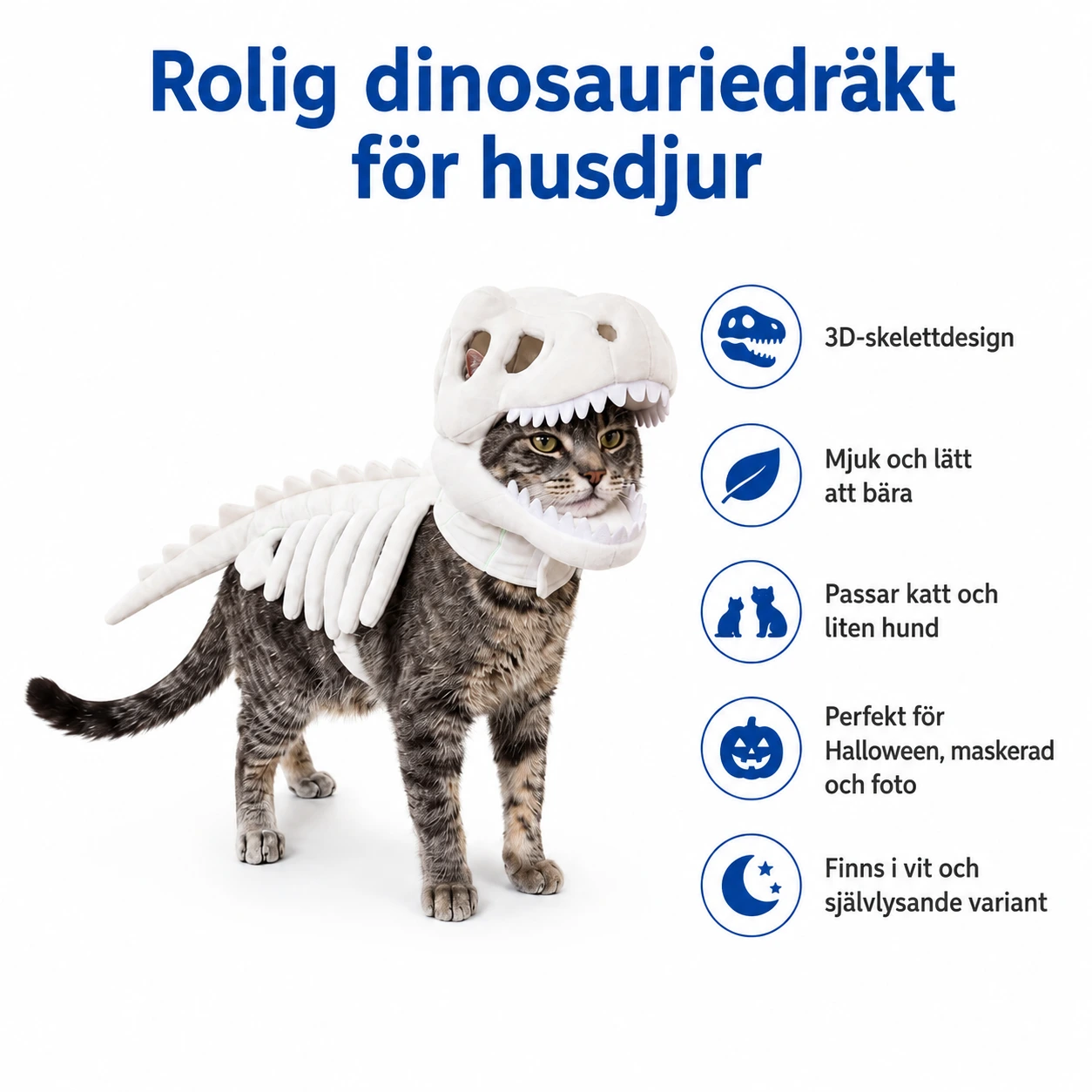 Dinosauriedräkt för katt och hund i skelettdesign