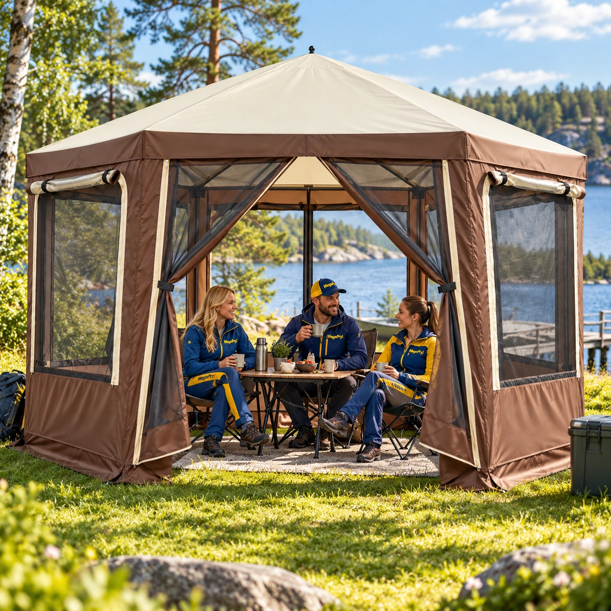 Pop up-paviljong för camping och trädgård, 3,6 x 3,6 m