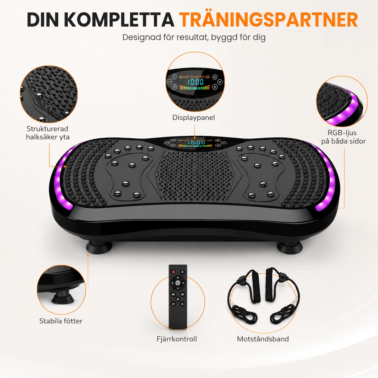 Vibrationsplatta för hemmaträning med Bluetooth och fjärrkontroll