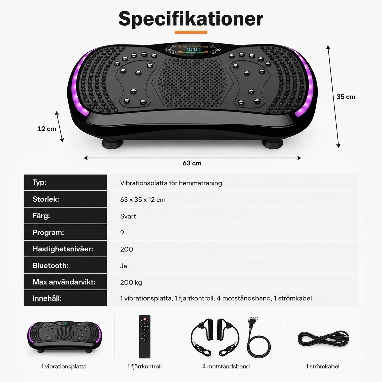 Vibrationsplatta för hemmaträning med Bluetooth och fjärrkontroll
