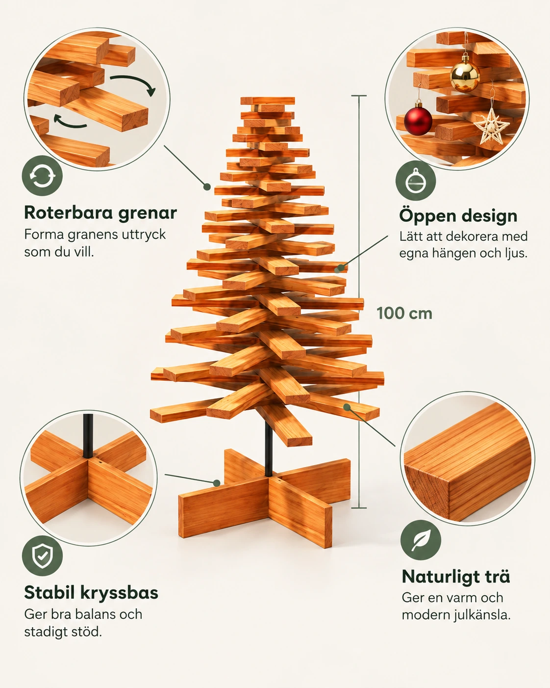 Julgran i trä med roterbara grenar