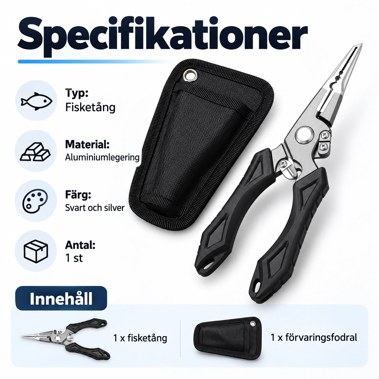 Multifunktionell fisketång i aluminium med fodral
