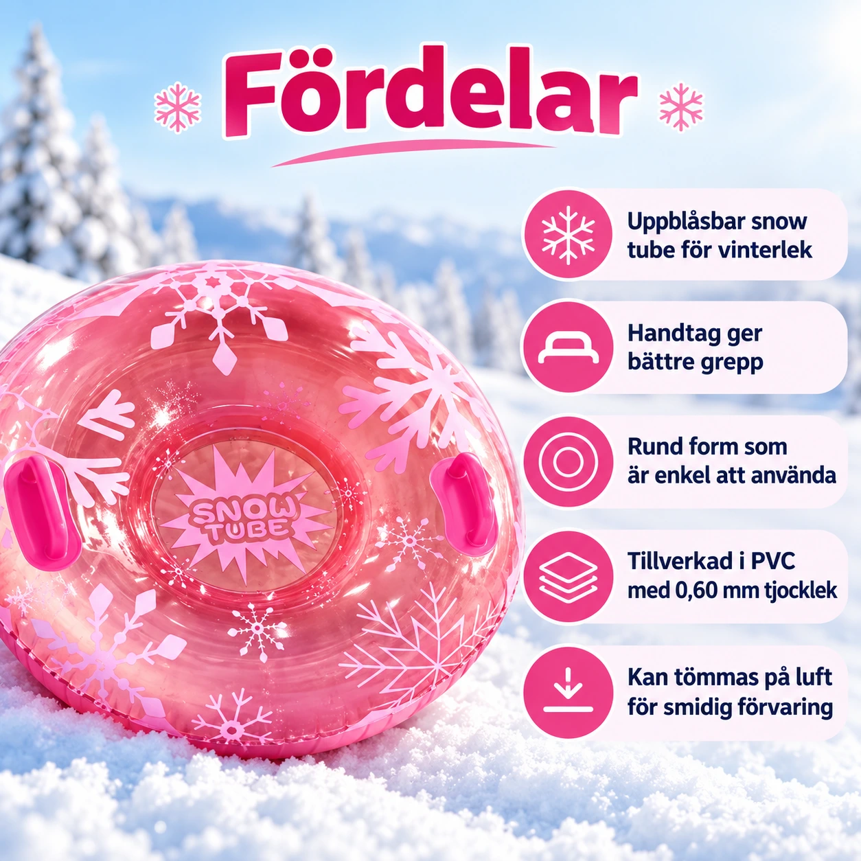 Uppblåsbar snow tube i PVC med handtag
