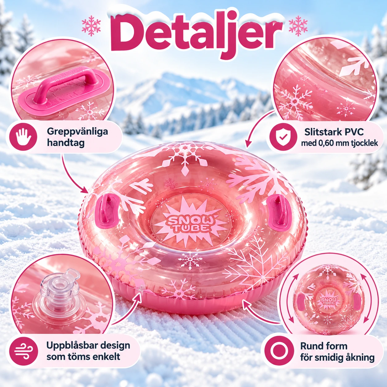 Uppblåsbar snow tube i PVC med handtag