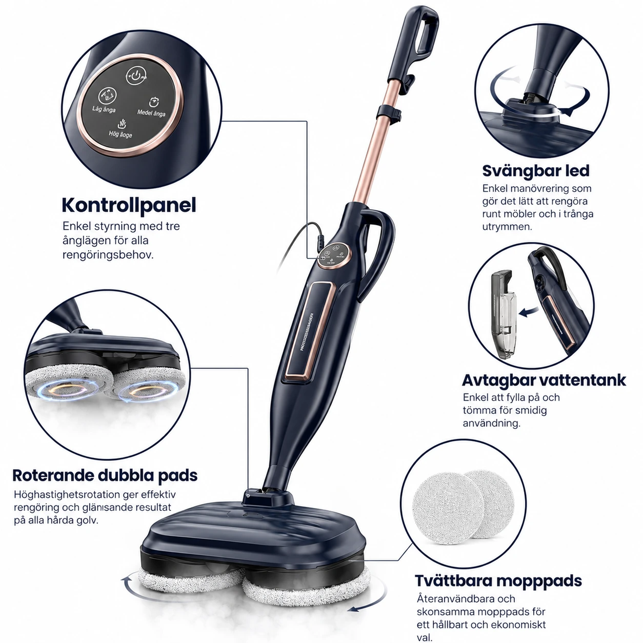 Höyrymoppi koville lattioille pyörivällä moppipäällä