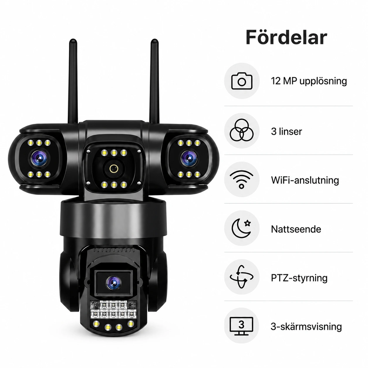 Övervakningskamera 12 MP med 3 Linser, WiFi och Nattseende