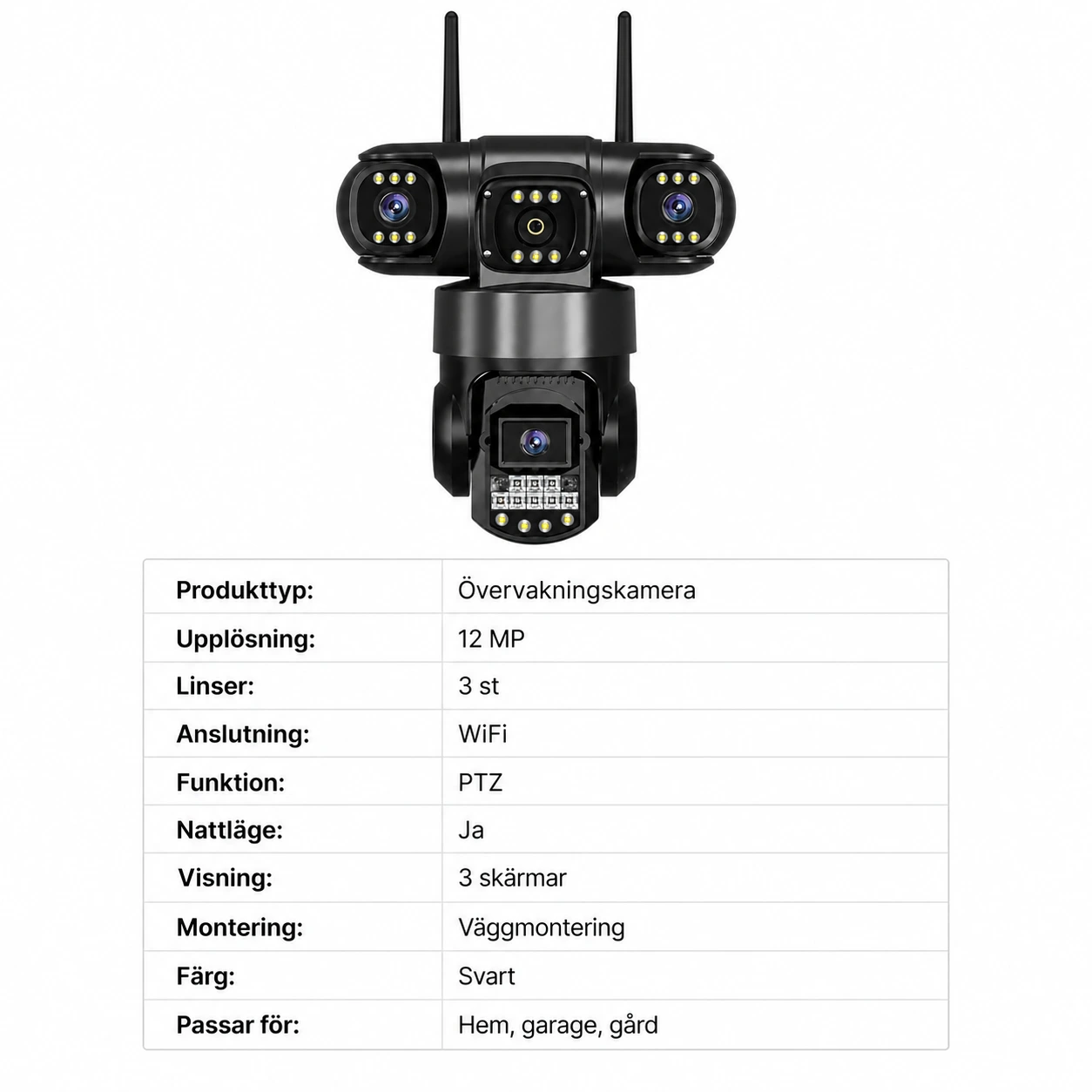 Övervakningskamera 12 MP med 3 Linser, WiFi och Nattseende
