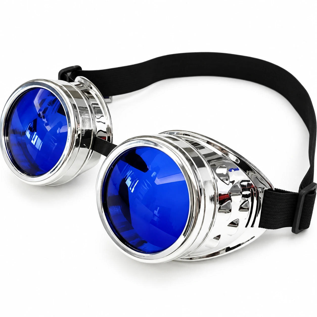 Silver Steampunk Skyddsglasögon med Blå Linser