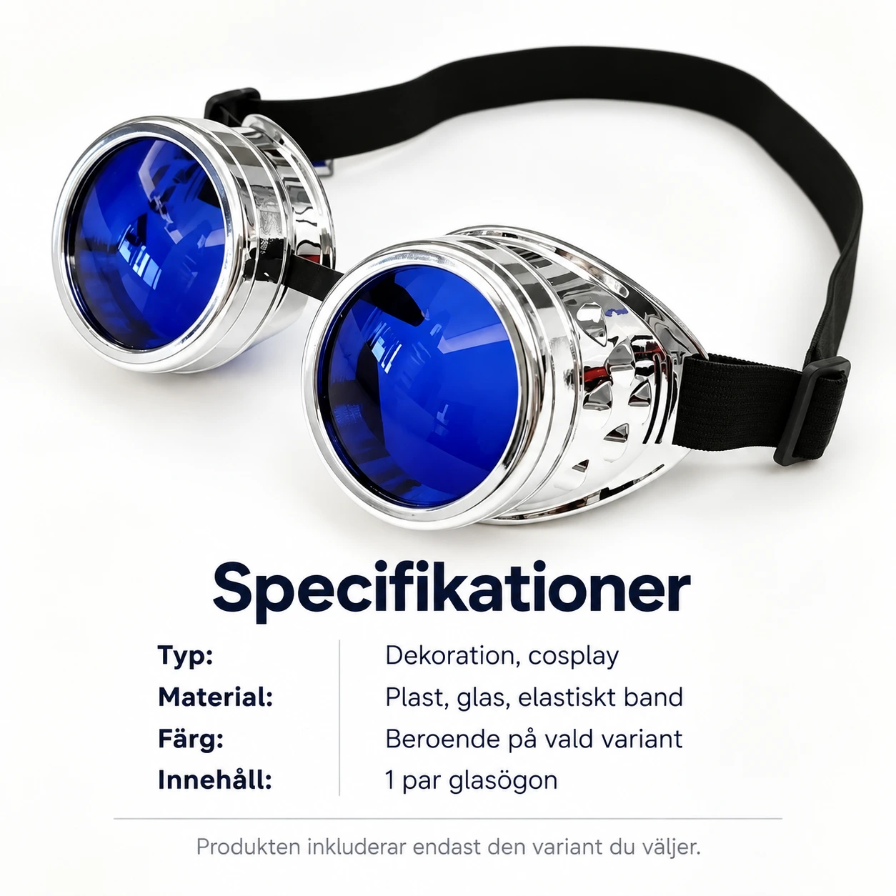Silver Steampunk Skyddsglasögon med Blå Linser