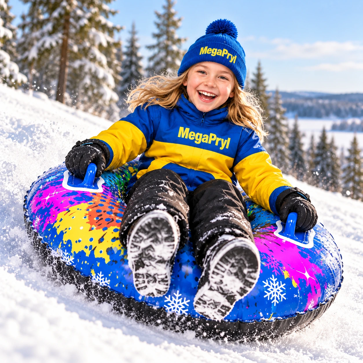 Uppblåsbar snow tube för snölek med handtag