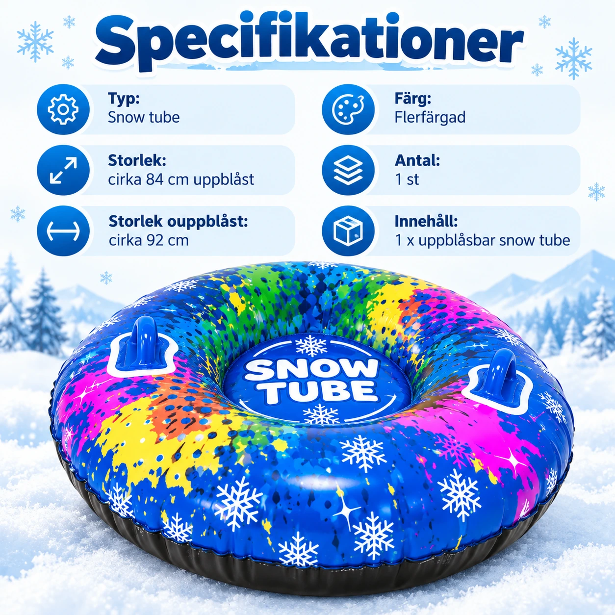 Uppblåsbar snow tube för snölek med handtag