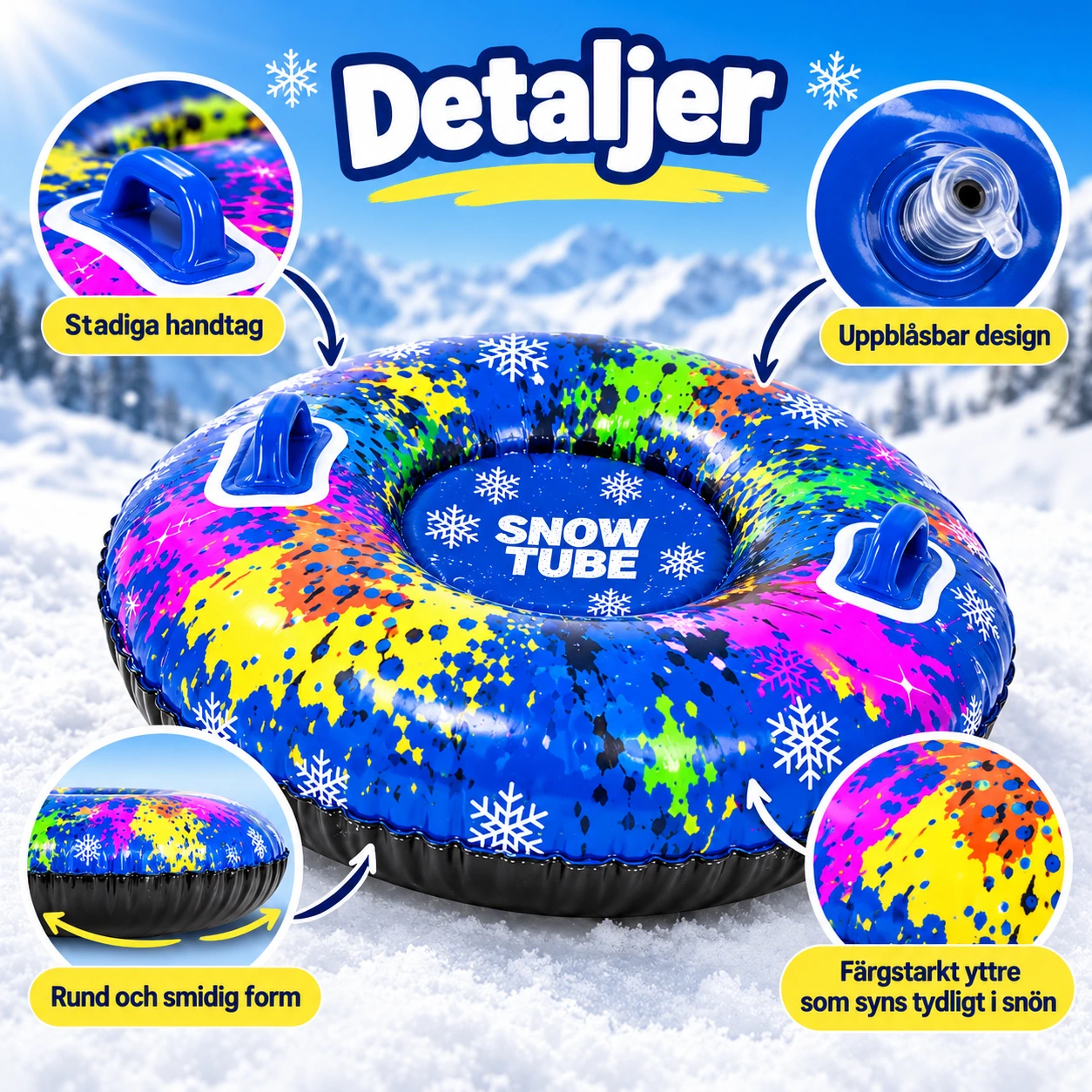 Uppblåsbar snow tube för snölek med handtag