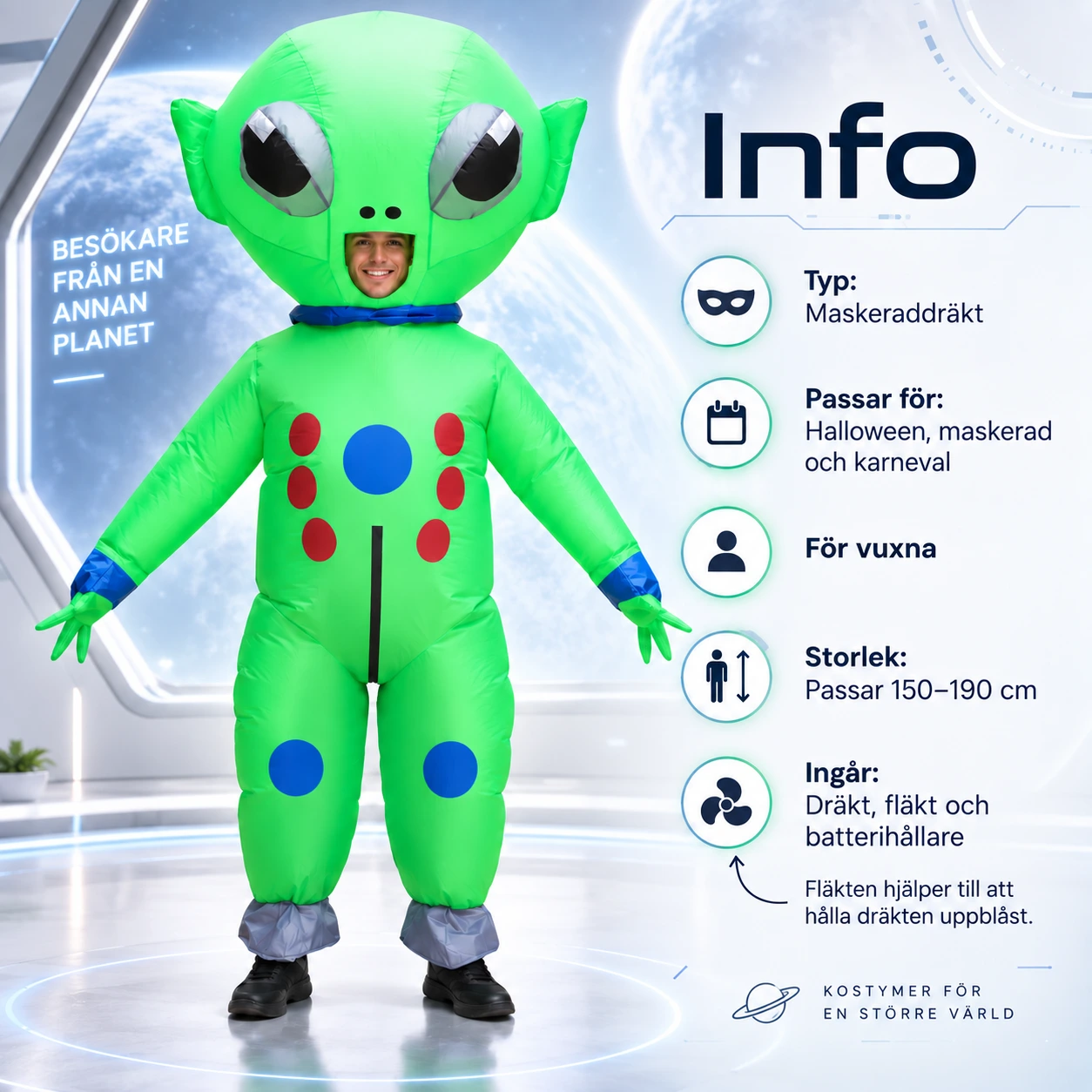 Maskeraddräkt vuxen med bärande alien uppblåsbar