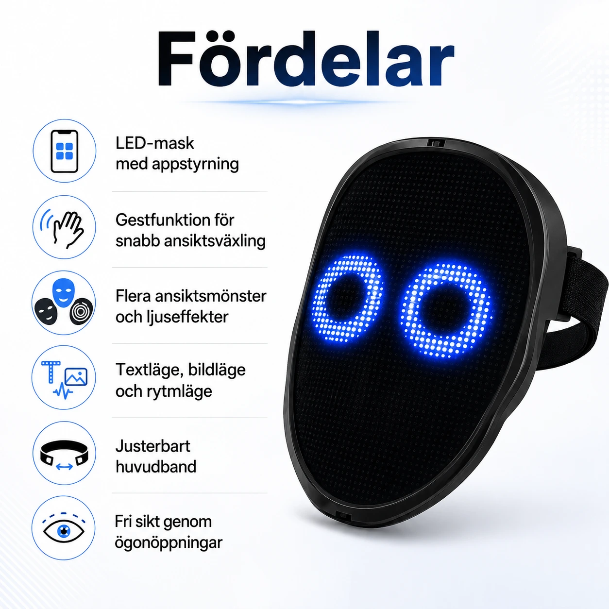 LED-mask med appstyrning och gestfunktion