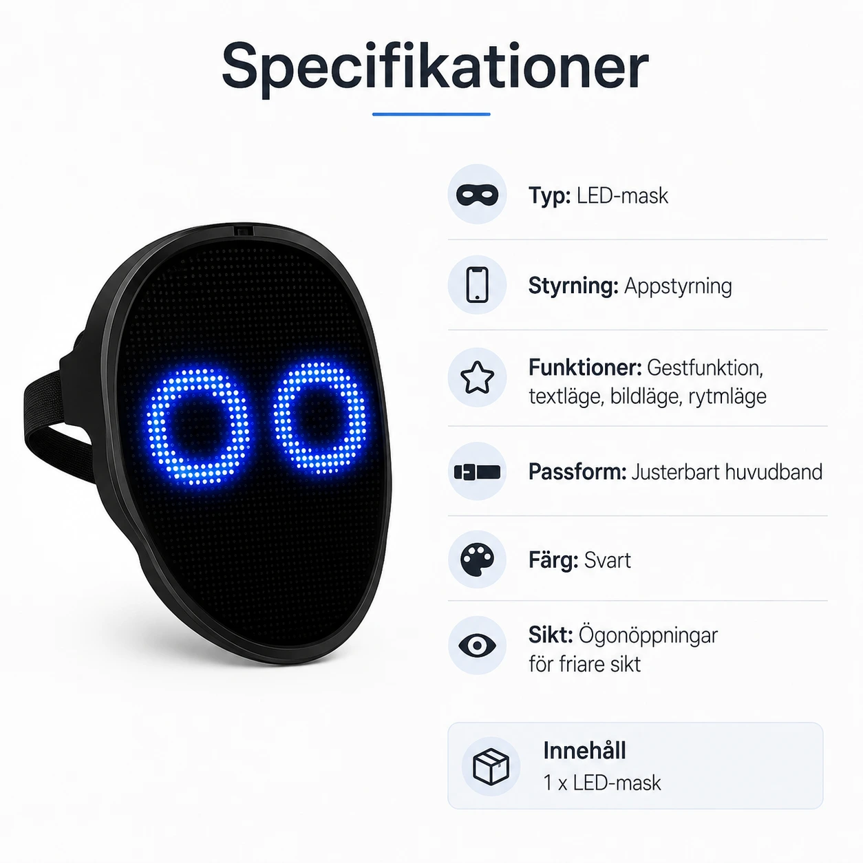 LED-mask med appstyrning och gestfunktion