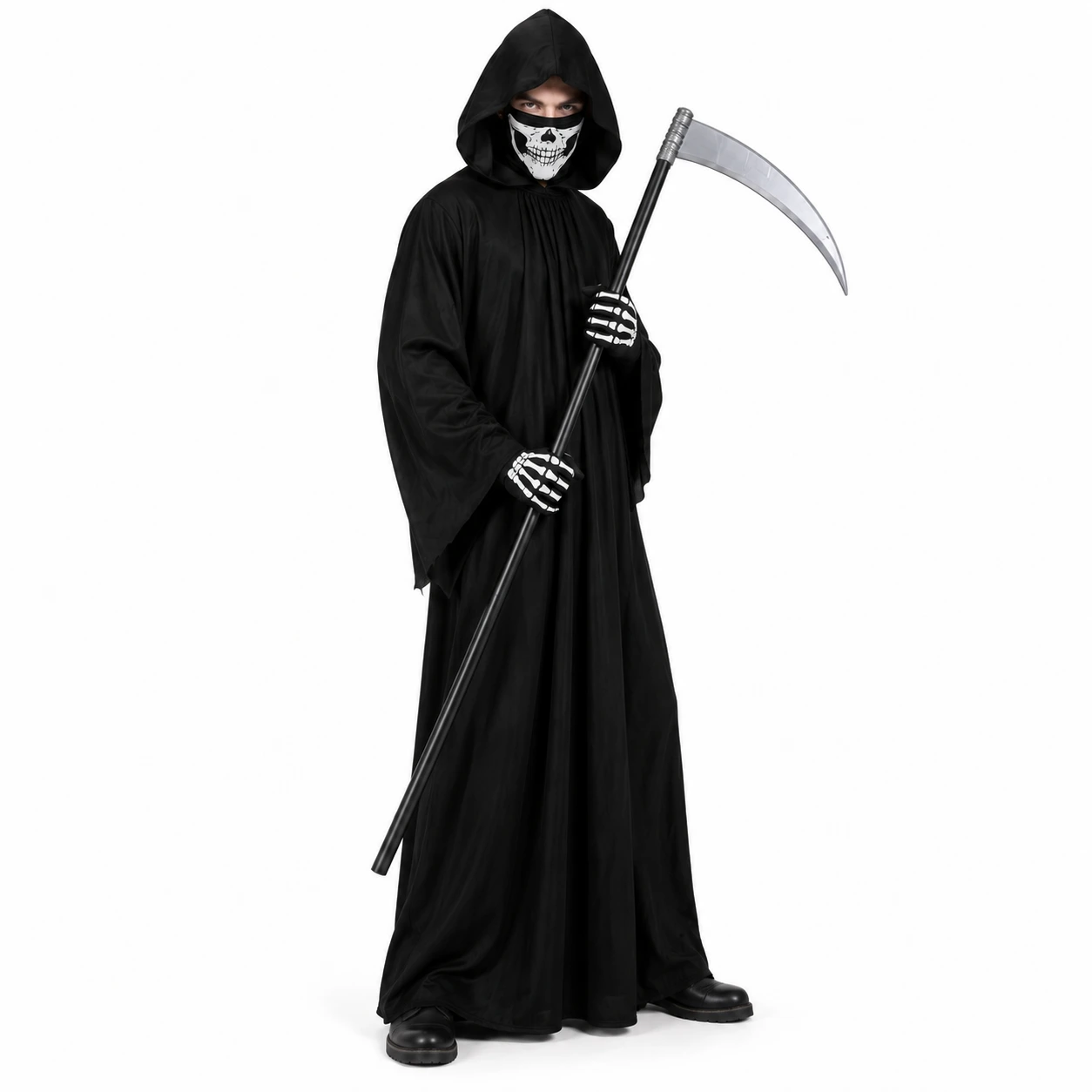 Dödsängeln Liemannen Dräkt med Kåpa, Lie, Handskar och Ansiktsmask