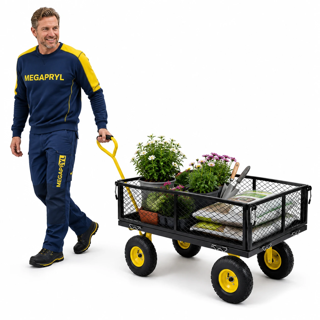 Trädgårdsvagn 2-i-1 med terränghjul 408 kg