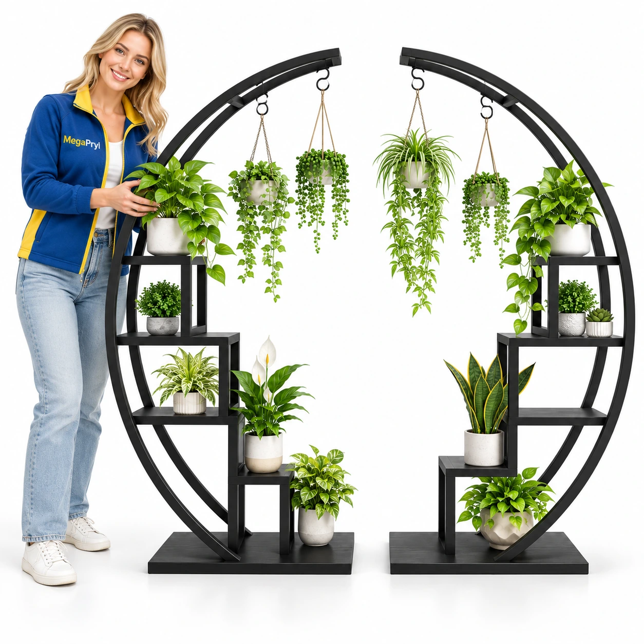 Halvmåneformat blomsterställ för hem och uteplats