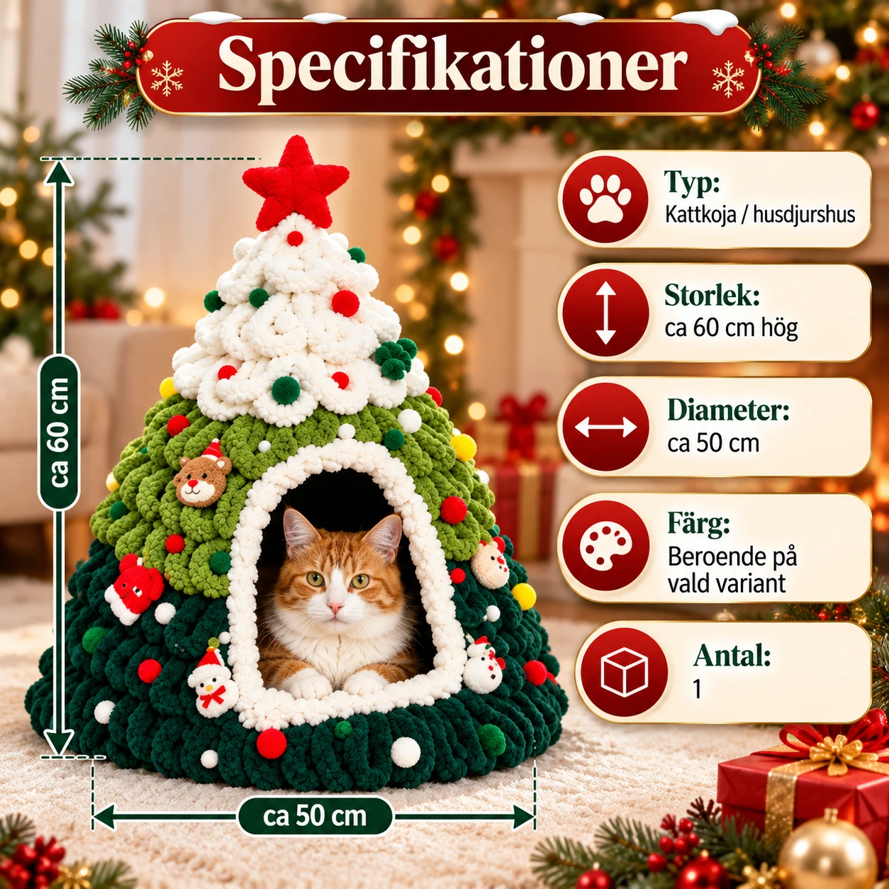 Julgran kattkoja för katt och smådjur