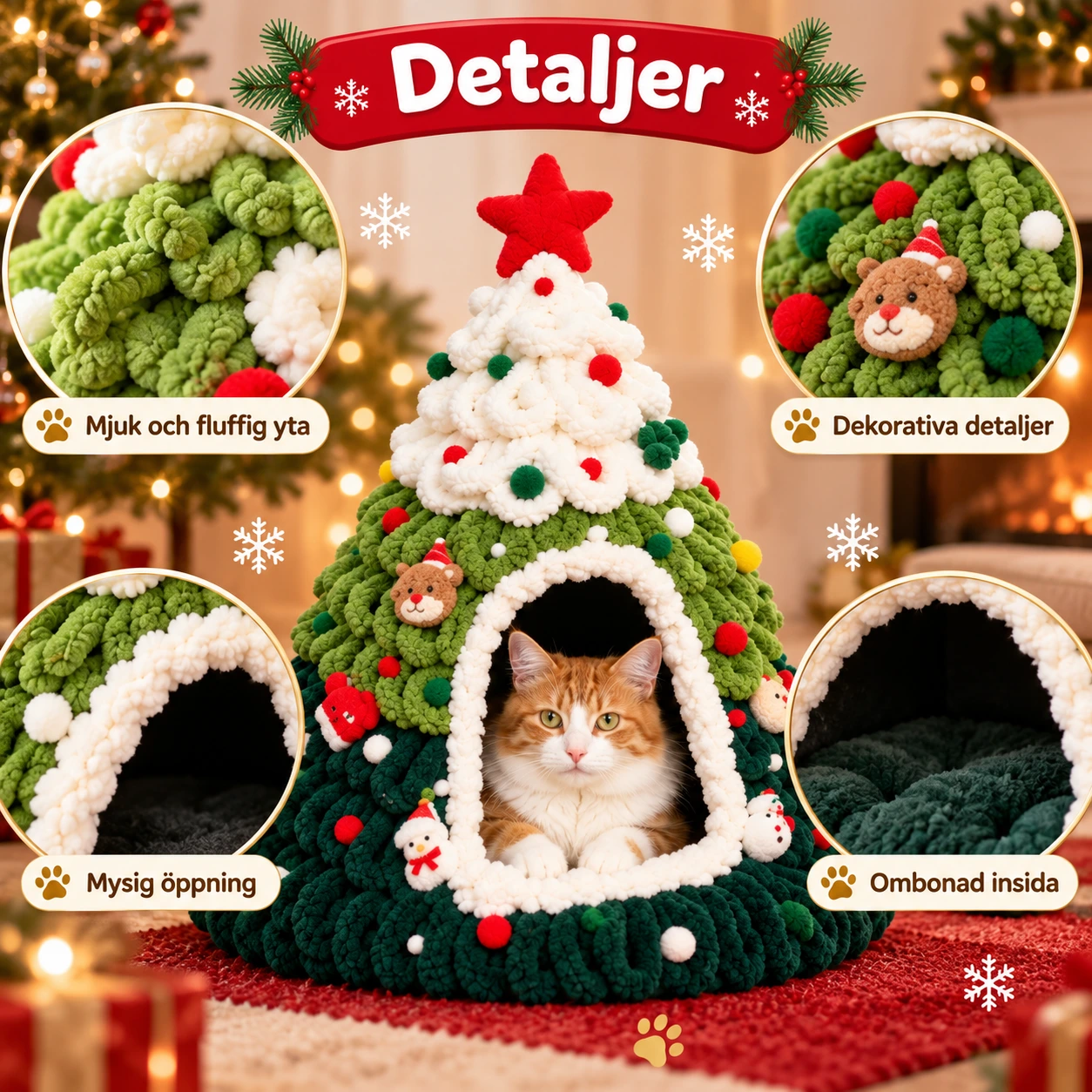 Julgran kattkoja för katt och smådjur