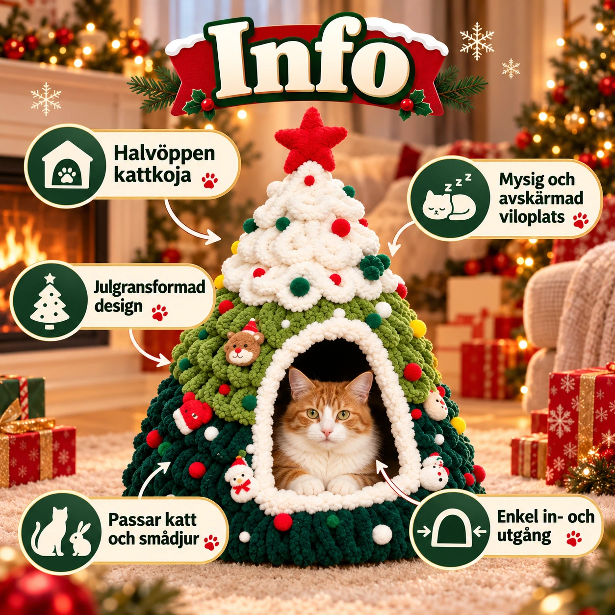 Julgran kattkoja för katt och smådjur