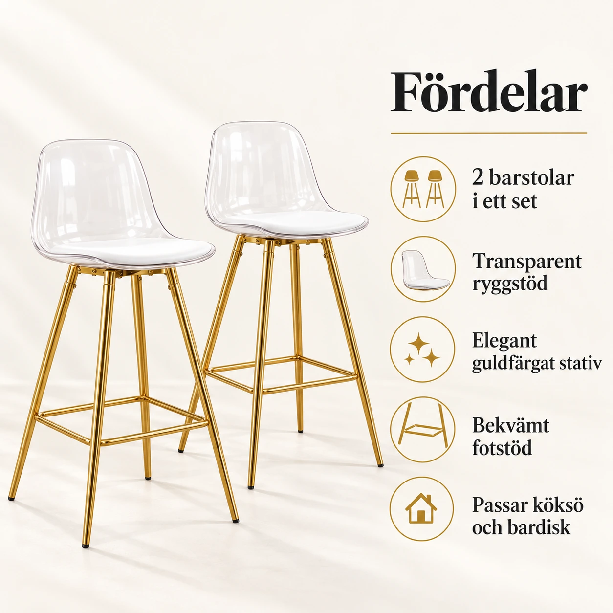 Barstolar för kök och bardisk, set om 2