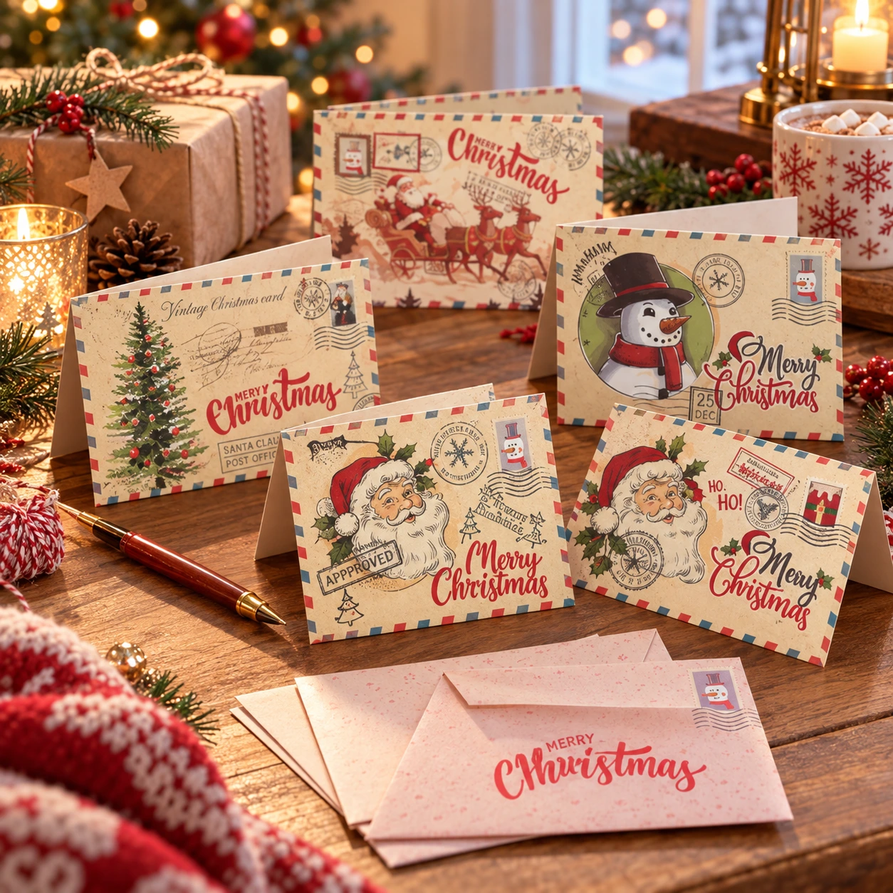 Julkort med kuvert i nostalgisk juldesign