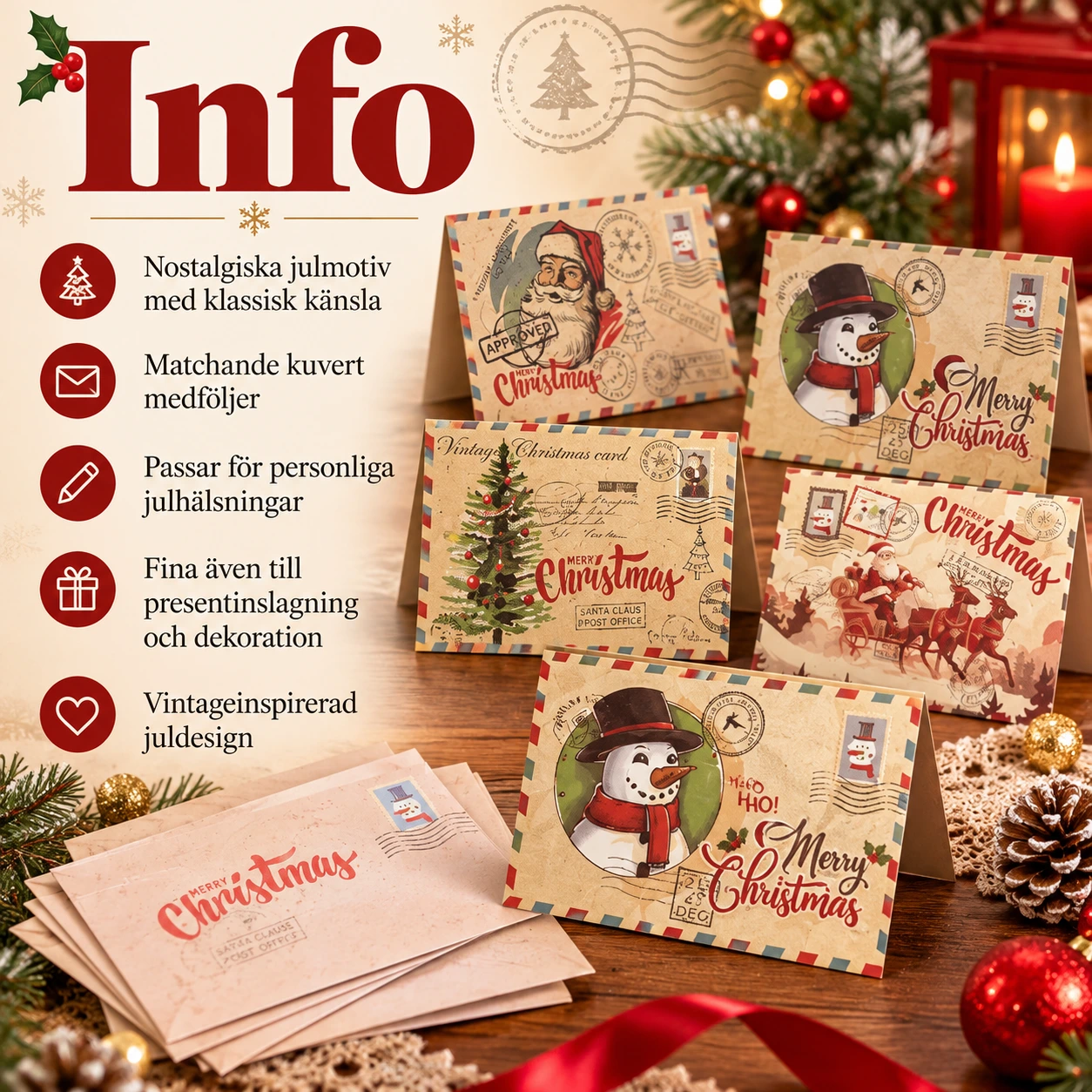 Julkort med kuvert i nostalgisk juldesign
