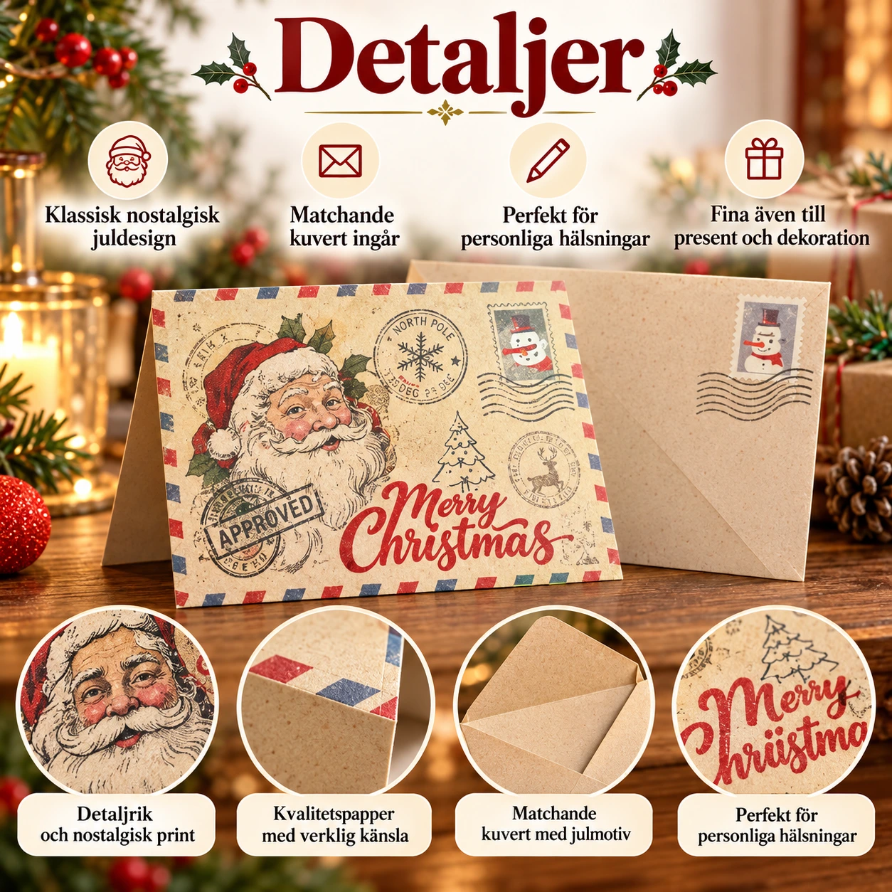 Julkort med kuvert i nostalgisk juldesign