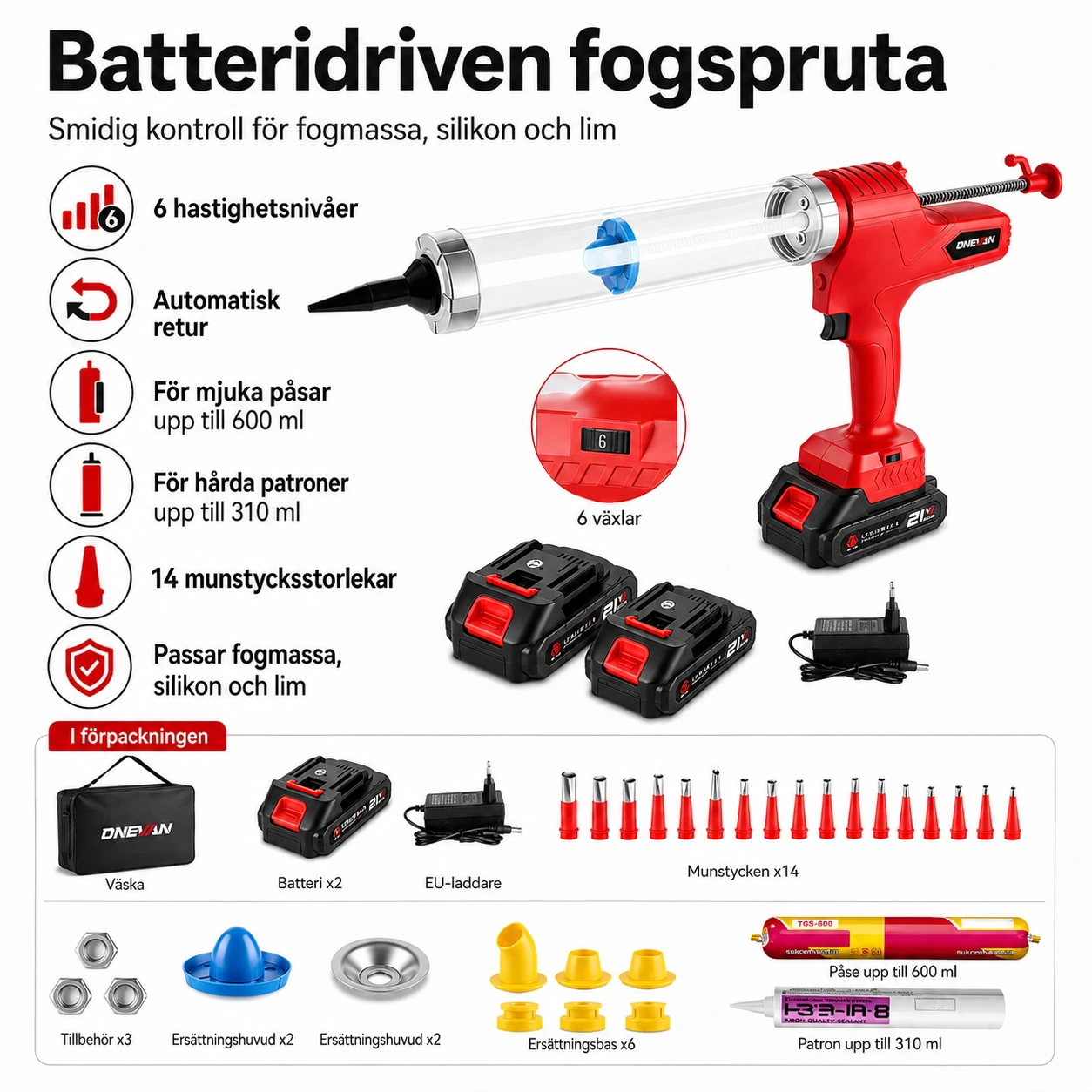 Batteridriven fogspruta för fogmassa och lim