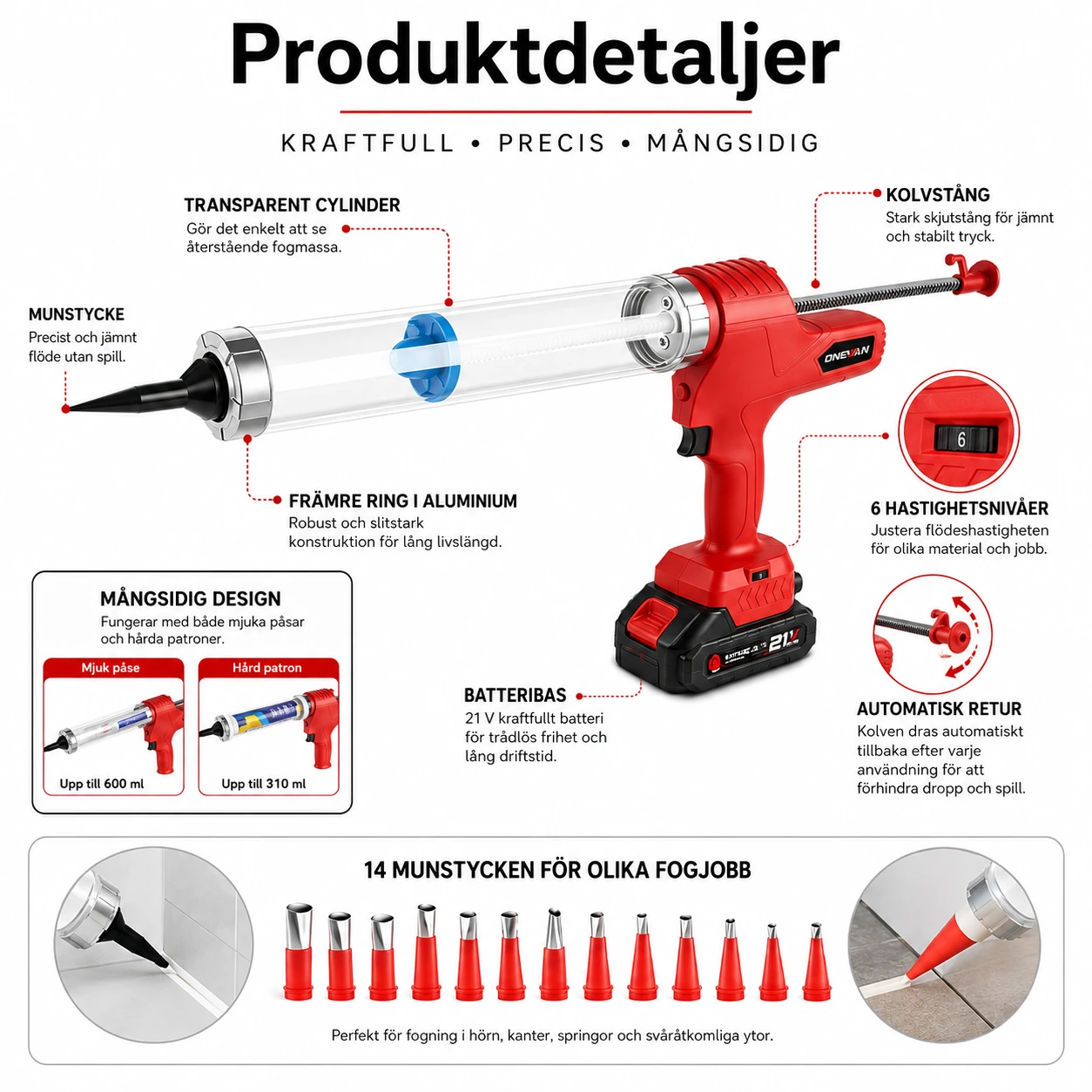 Batteridriven fogspruta för fogmassa och lim