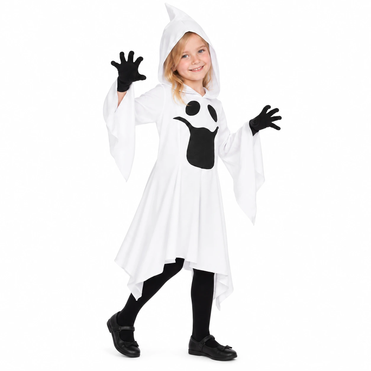 Spökkostym för barn med huva för halloween och maskerad