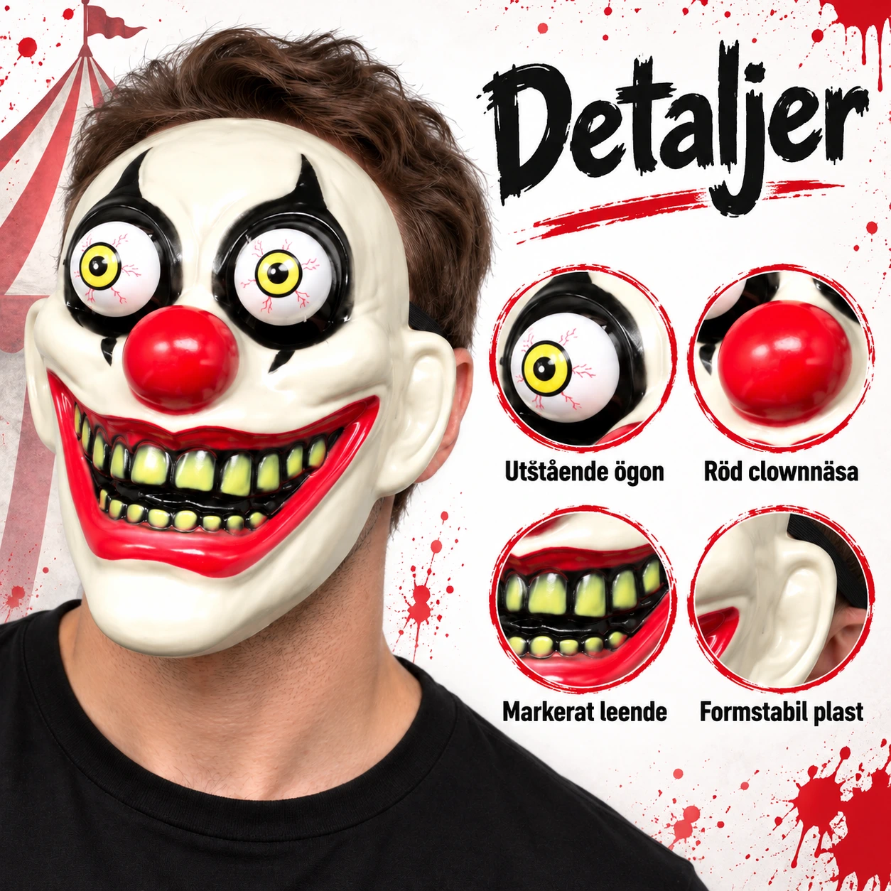 Ansiktsmask vuxen clown i plast