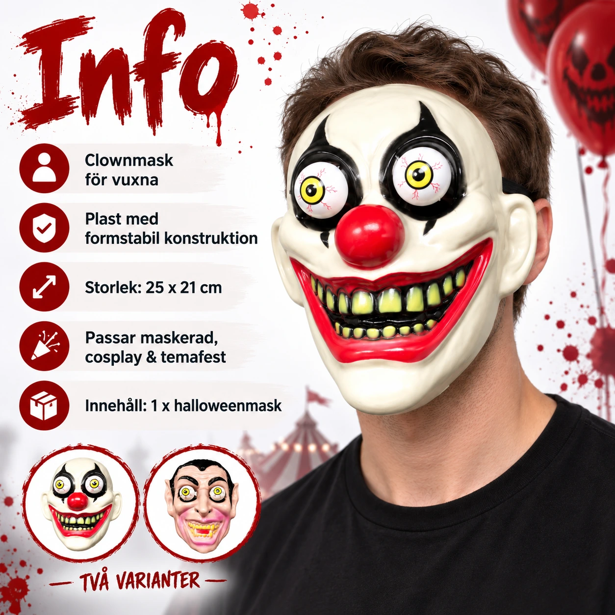 Ansiktsmask vuxen clown i plast