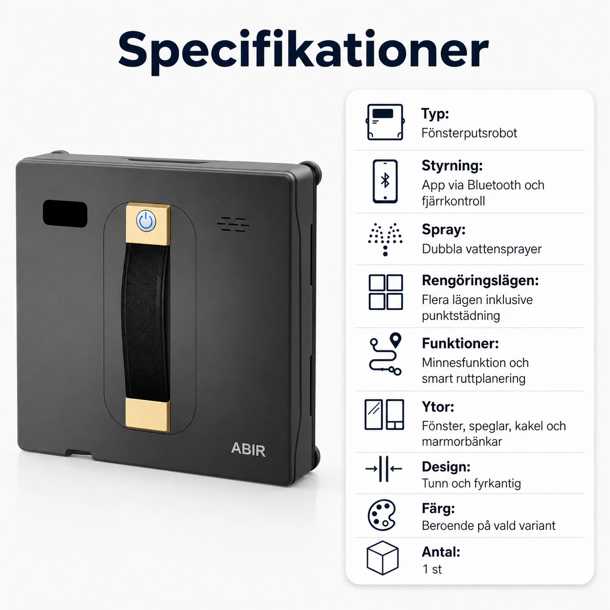 Fönsterputsrobot med dubbla vattensprayer och appstyrning
