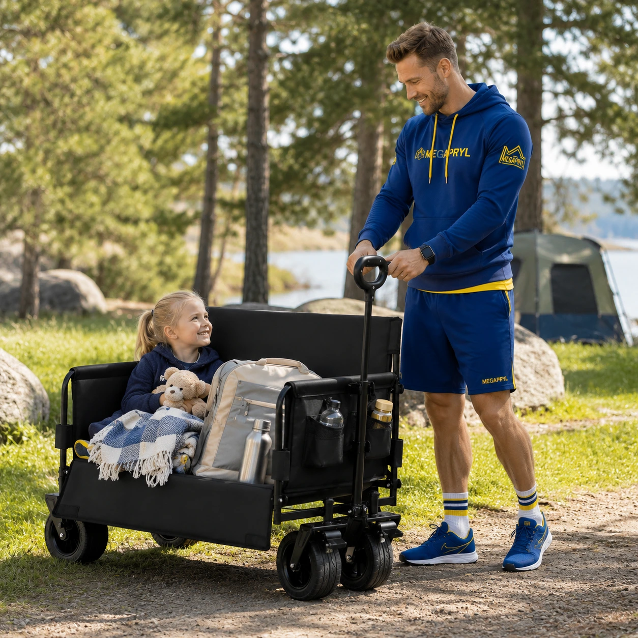 Hopfällbar Familjevagn med Dubbla Sittplatser